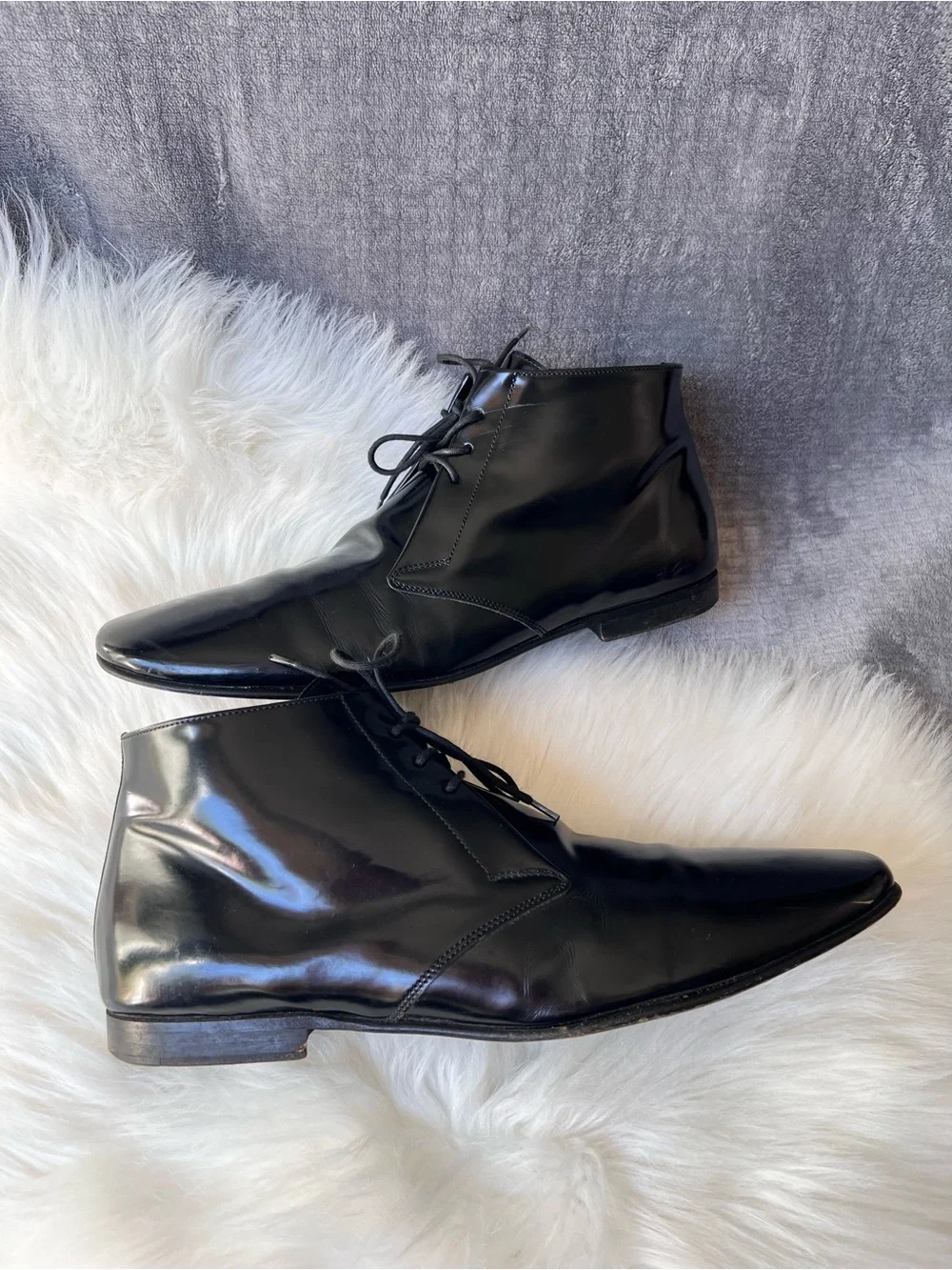 Burberry Leather Ankle Boots Sz 43 US 9.5 Patent Black Leather Lace Up